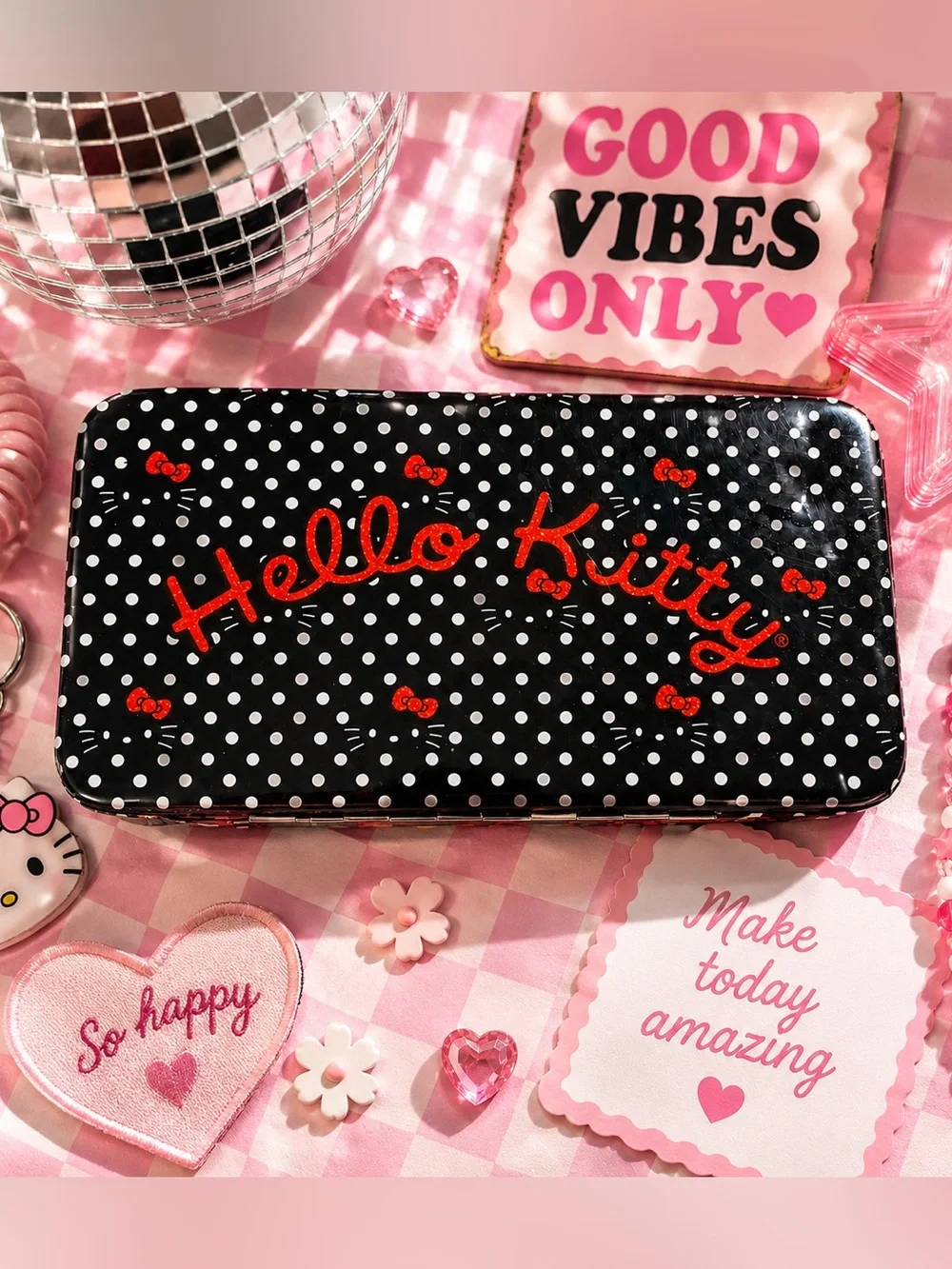 Sanrio Hello Kitty Vinyl Black White Polka Dot Wallet Red Bow Claire’s Exclusive